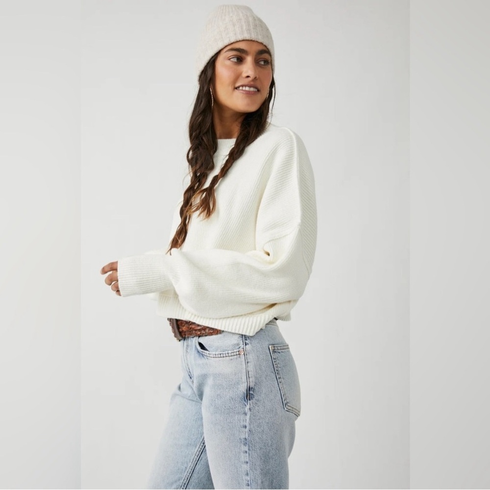 Free People Women's Cream Crew Neck Sweater - Picture 5 of 13